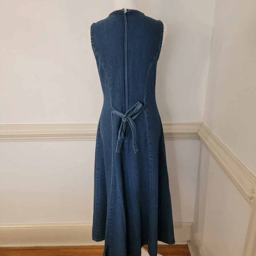 Vintage Styleworks Denim Maxi‎ Dress Blue Embroidered Mesh Floral Boho Women's 4 - Picture 4 of 12